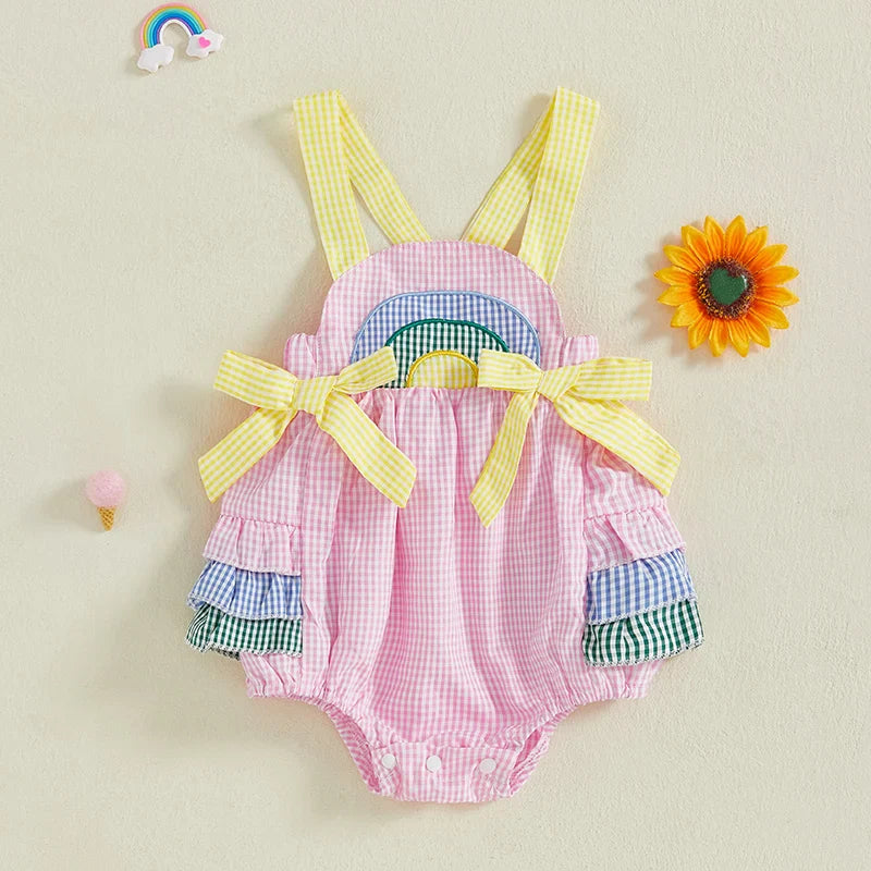 Body Infantil Feminino Xadrez Lacinhos