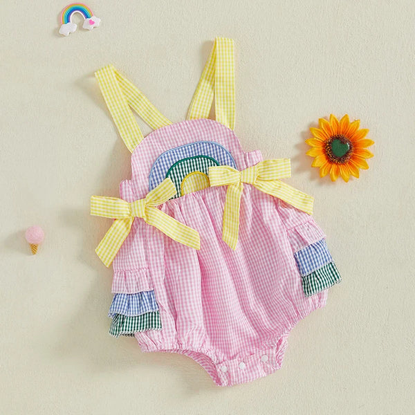 Body Infantil Feminino Xadrez Lacinhos