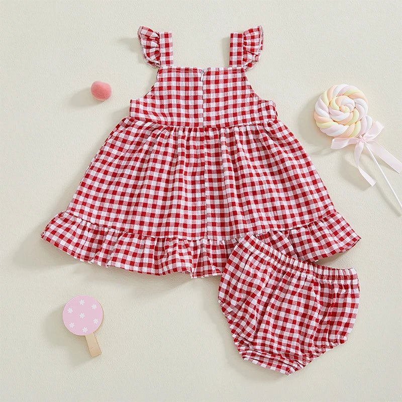 Conjunto Infantil Feminino Xadrez Cerejinhas