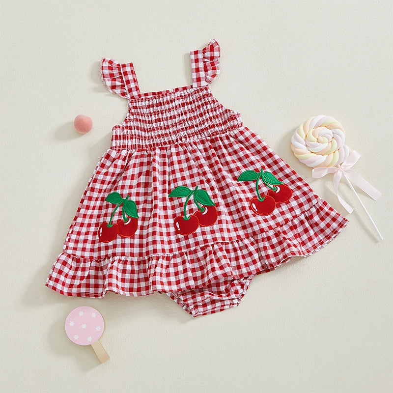 Conjunto Infantil Feminino Xadrez Cerejinhas