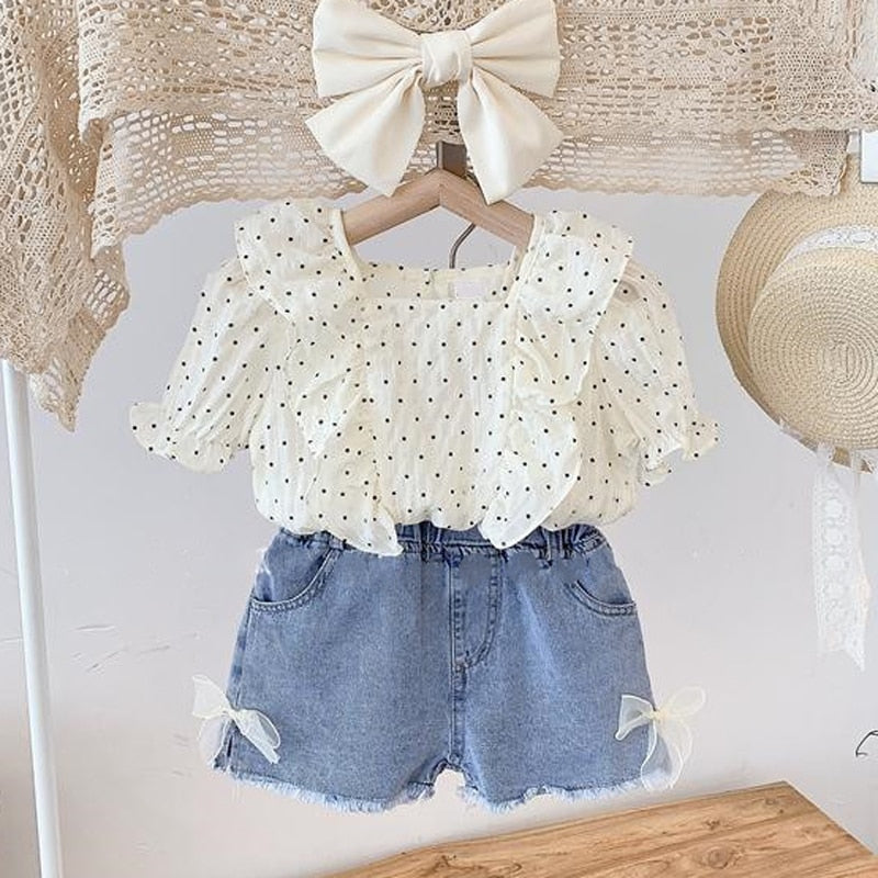 Conjunto Infantil Feminino Poá e Jeans
