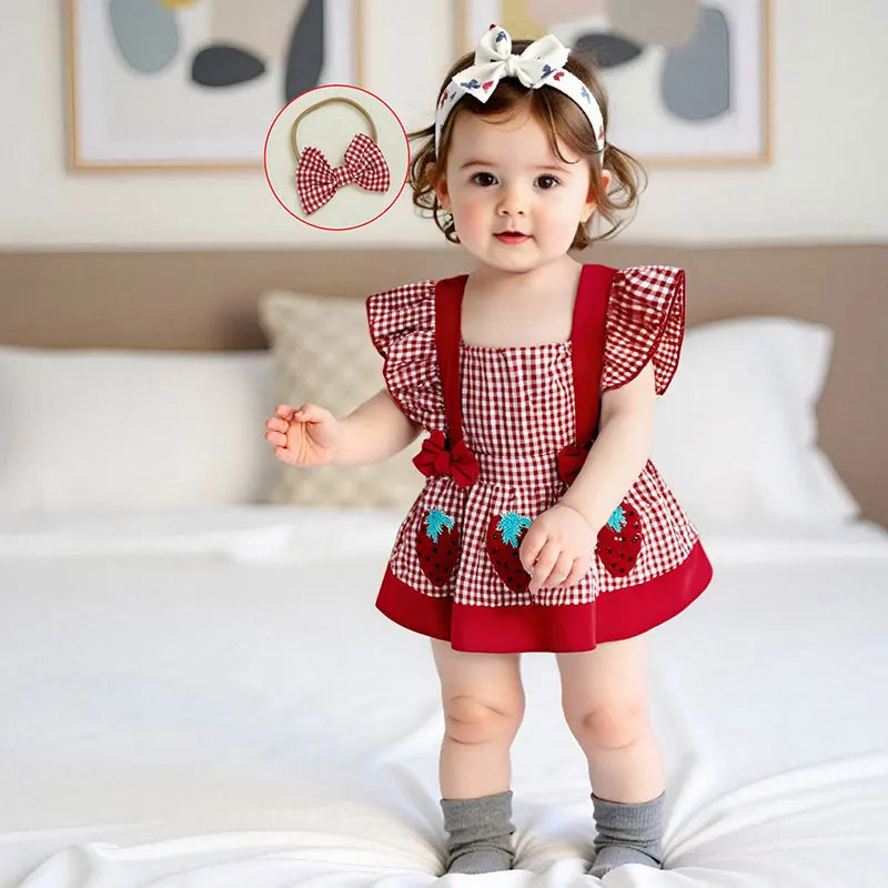 Vestido Infantil  Xadrez Moranguinhos