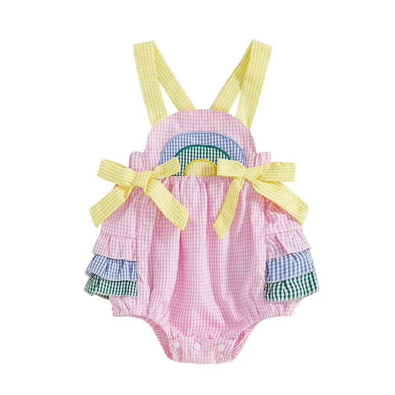 Body Infantil Feminino Xadrez Lacinhos