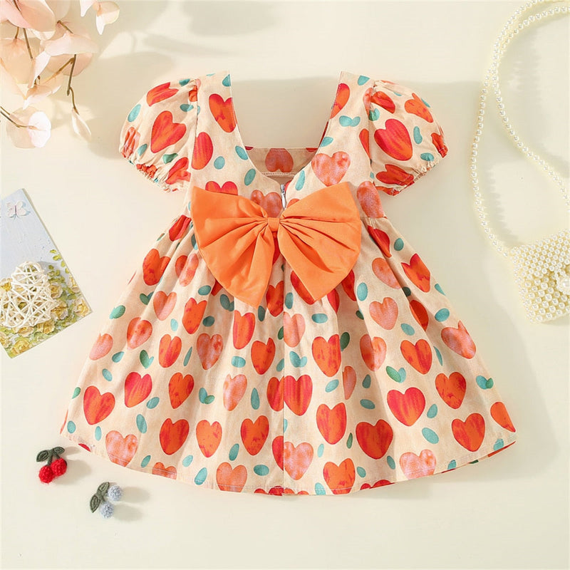 Vestido Infantil Corações e Laçinho