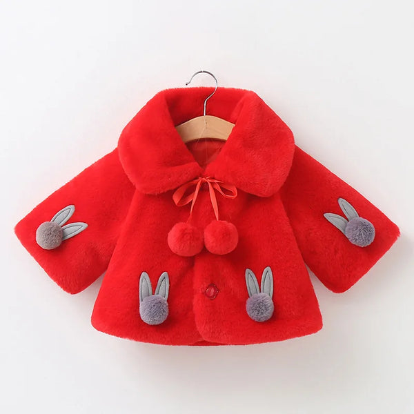 Casaco Infantil Feminino Plush Pompom Coelhinho
