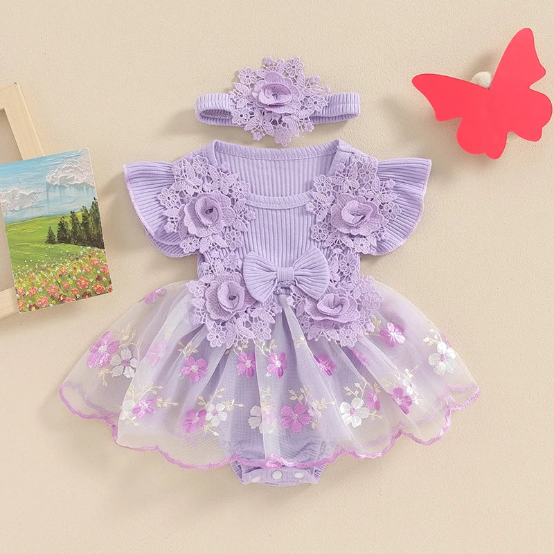 Body Infantil Feminino Floral Lacinho + Faixinha