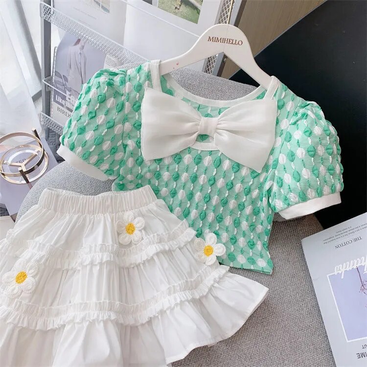 Conjunto Infantil Feminino Florzinhas e Laço