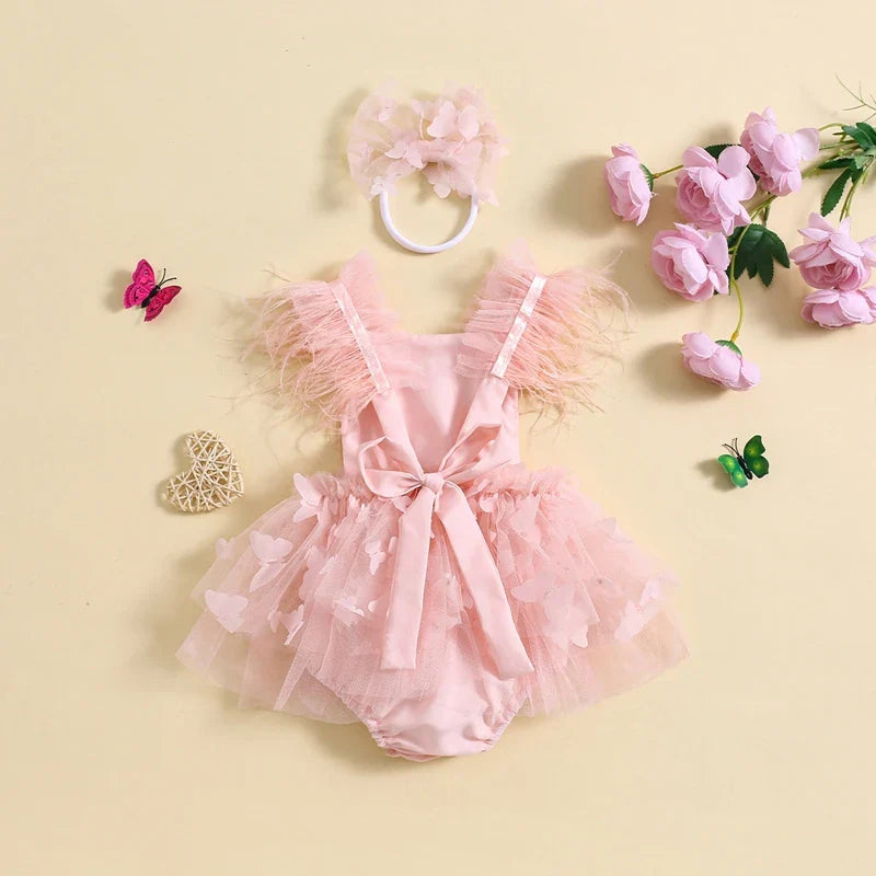Body Infantil Vestidinho Borboletas + Faixinha