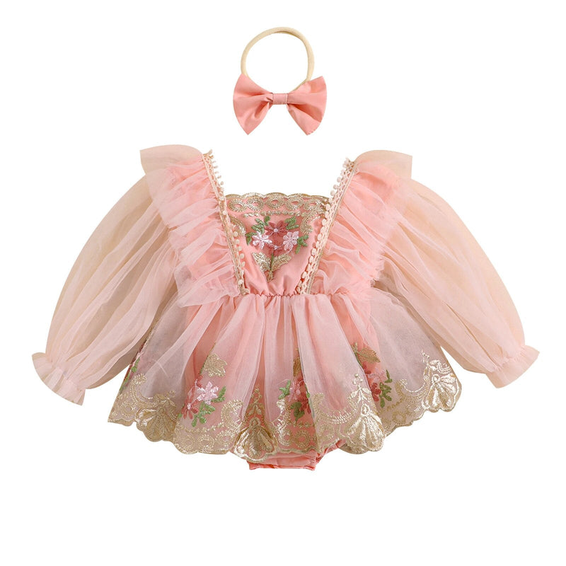 Body Infantil Bordado Floral Tule