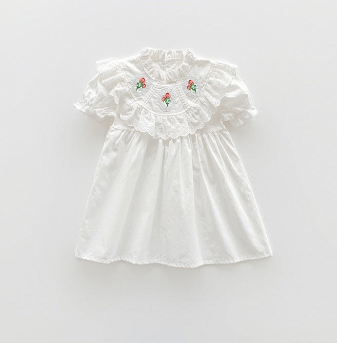 Vestido Infantil Gola Rendinha e Florzinhas