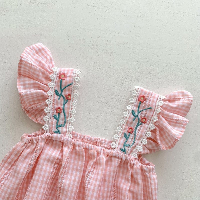 Body Infantil Feminino Xadrez Florzinhas