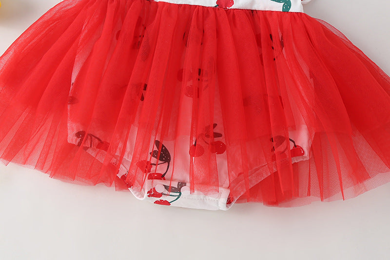 Conjunto Infantil Feminino Body Cerejinha + Saia Tule