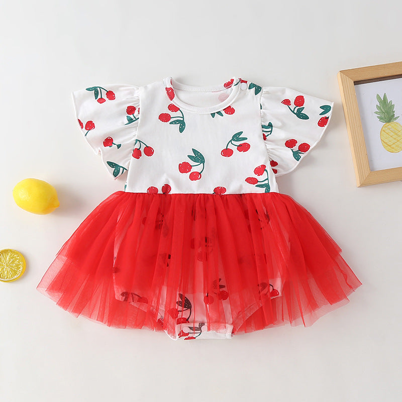 Conjunto Infantil Feminino Body Cerejinha + Saia Tule