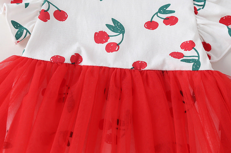 Conjunto Infantil Feminino Body Cerejinha + Saia Tule