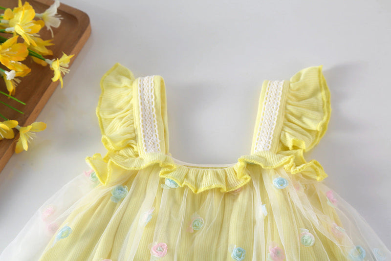 Body Infantil Feminino Tule Florzinhas Coloridas