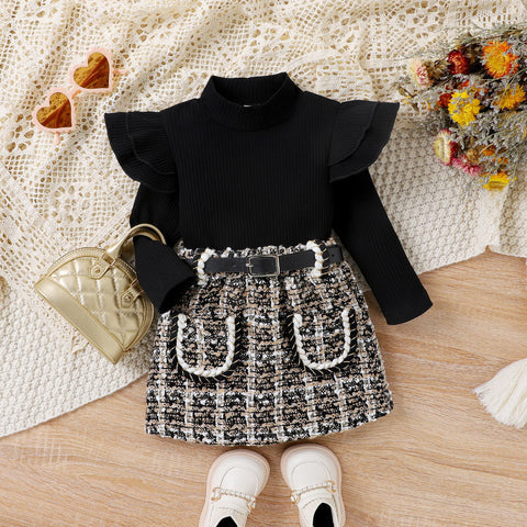 Conjunto Infantil Feminino Preto Saia Tweed