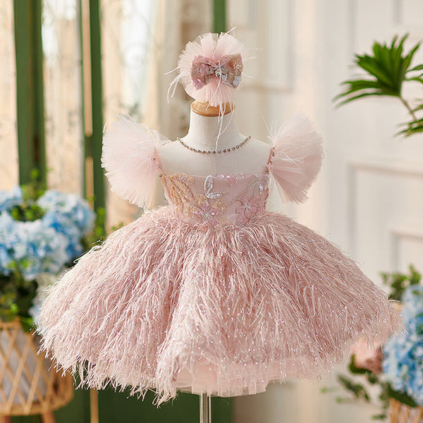 Vestido De Festa Infantil Plumas Rosa