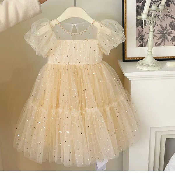 Vestido Infantil Tule Estrelinhas e Lua