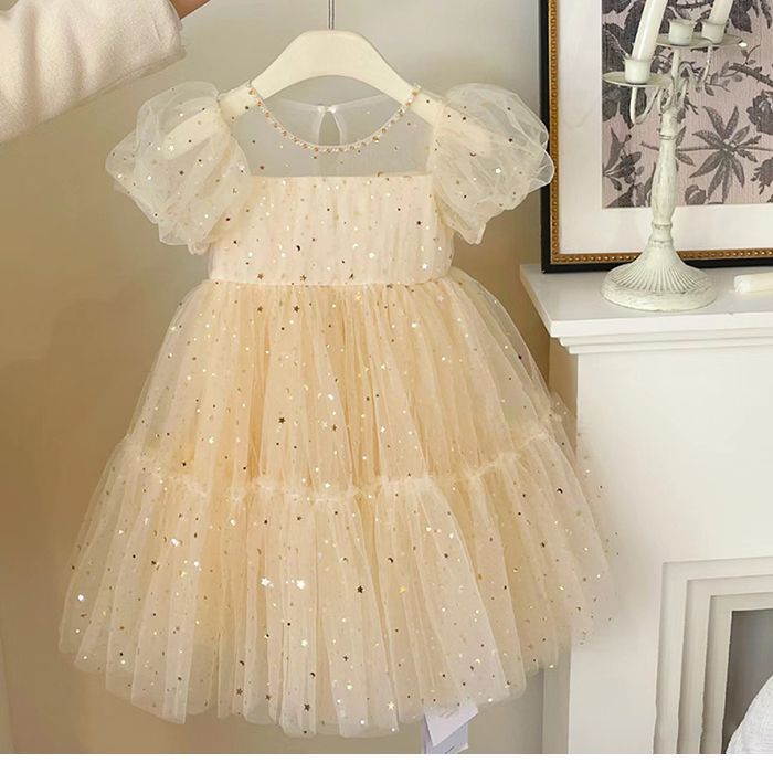 Vestido Infantil Tule Estrelinhas e Lua