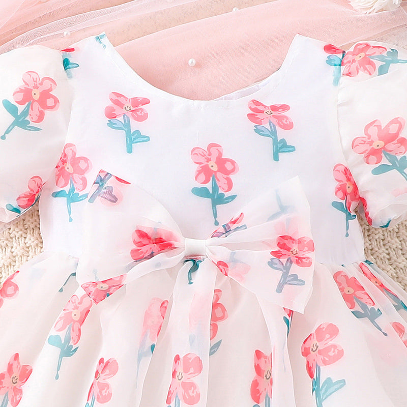Vestido Infantil Florzinhas e Laço