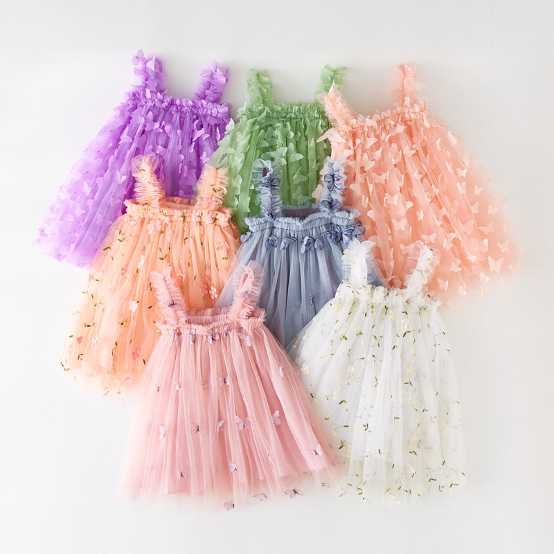 Vestido Infantil Tule Flores e Borboletinhas