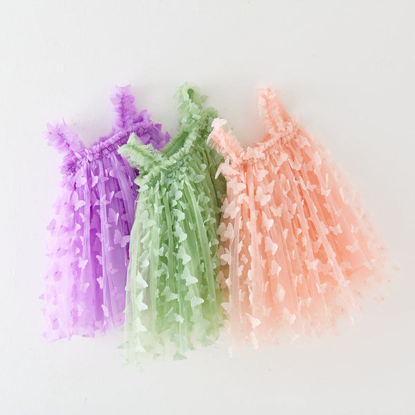 Vestido Infantil Tule Flores e Borboletinhas
