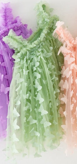 Vestido Infantil Tule Flores e Borboletinhas