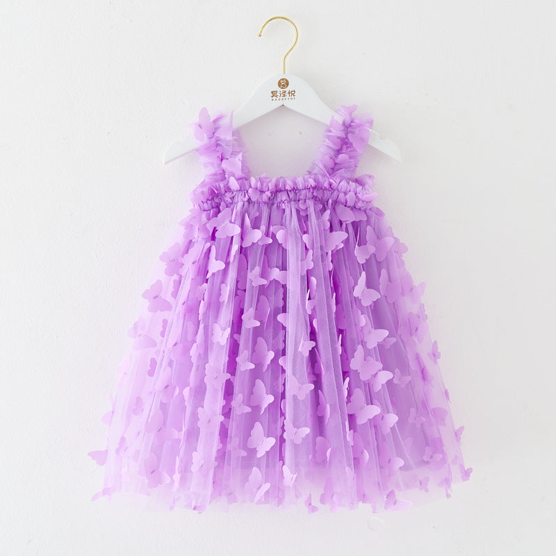 Vestido Infantil Tule Flores e Borboletinhas