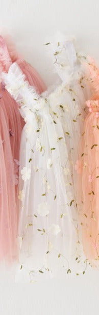 Vestido Infantil Tule Flores e Borboletinhas