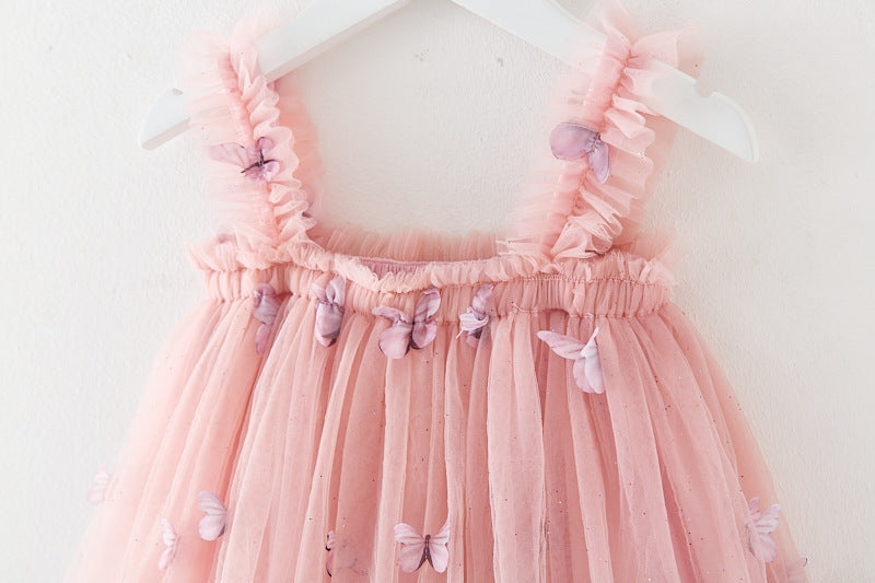 Vestido Infantil Tule Flores e Borboletinhas