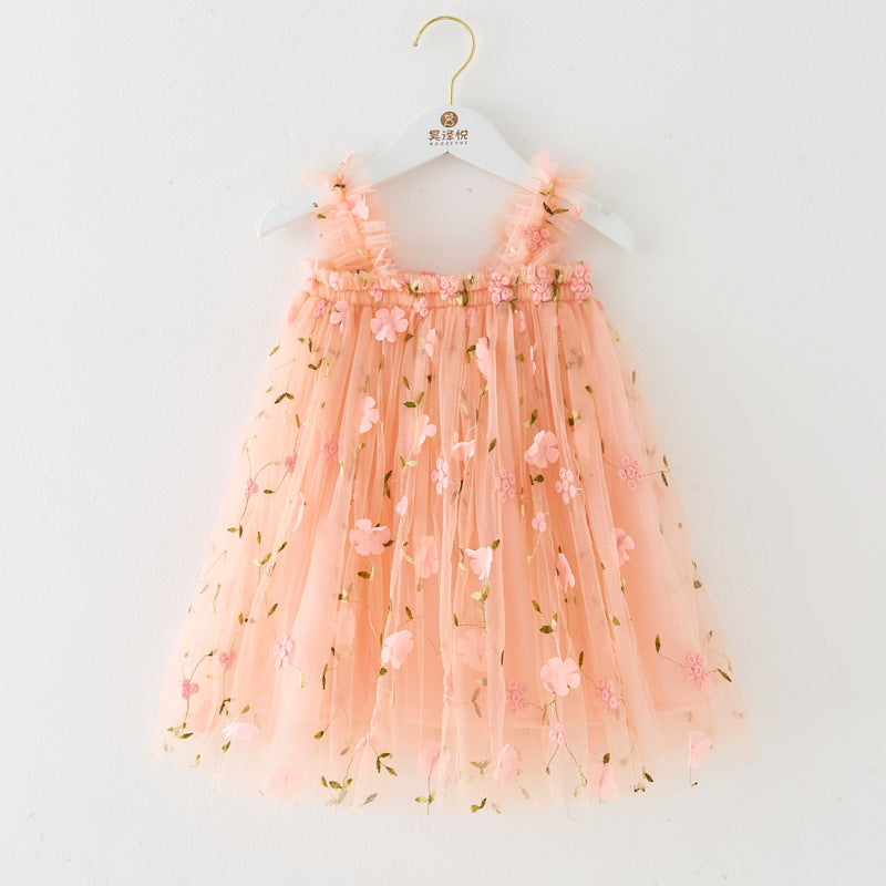 Vestido Infantil Tule Flores e Borboletinhas