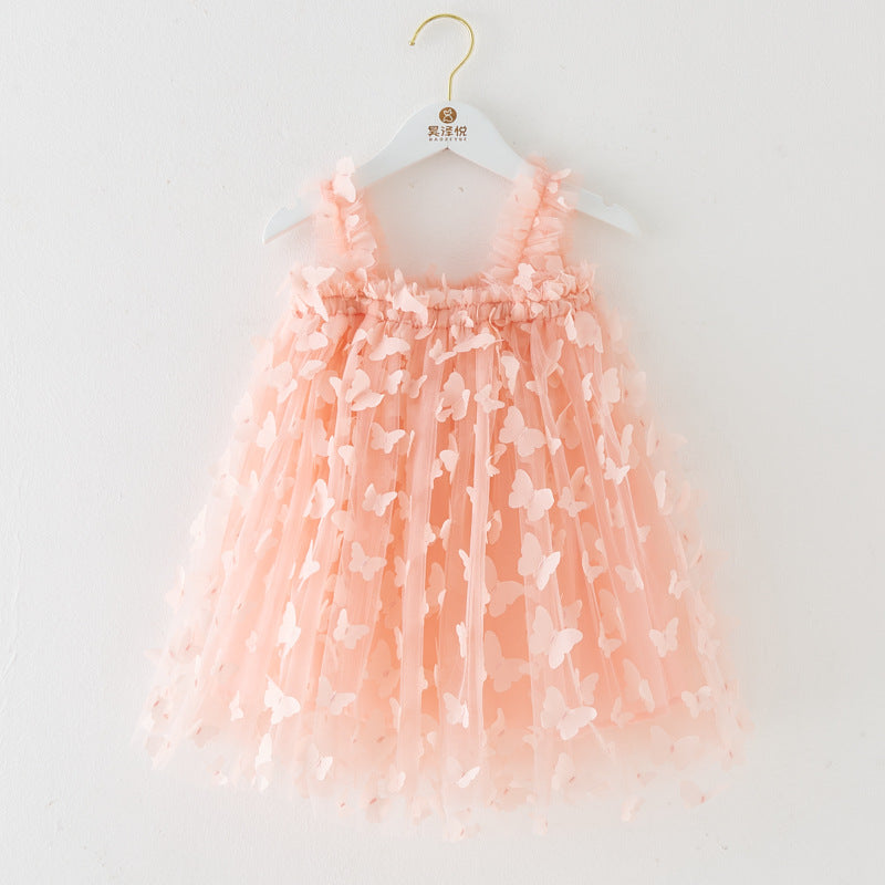 Vestido Infantil Tule Flores e Borboletinhas