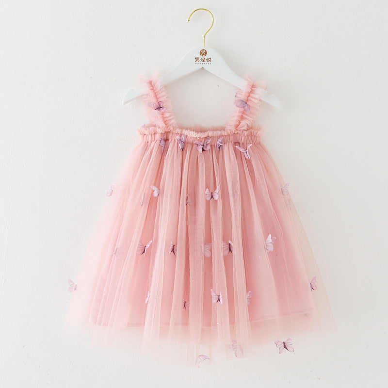 Vestido Infantil Tule Flores e Borboletinhas