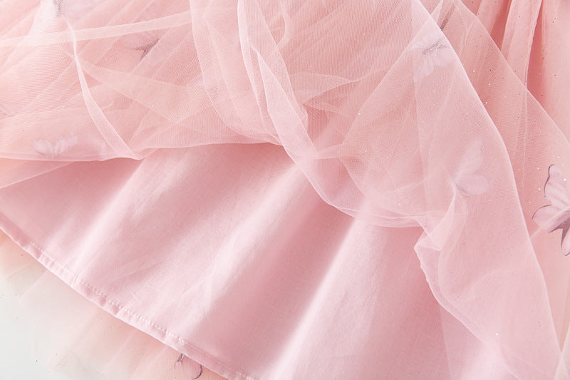 Vestido Infantil Tule Flores e Borboletinhas
