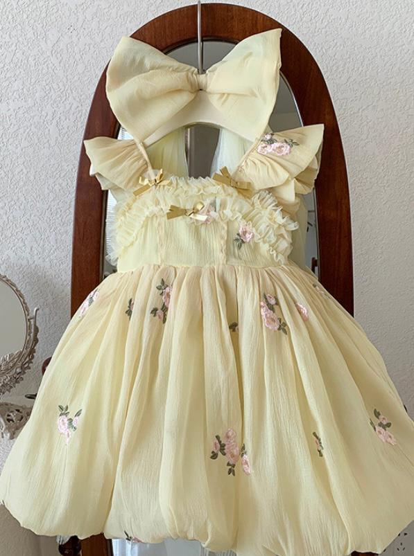 Vestido Infantil Floral e Laço Tule
