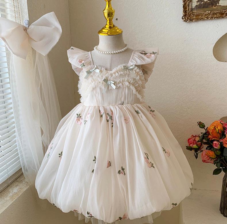 Vestido Infantil Floral e Laço Tule