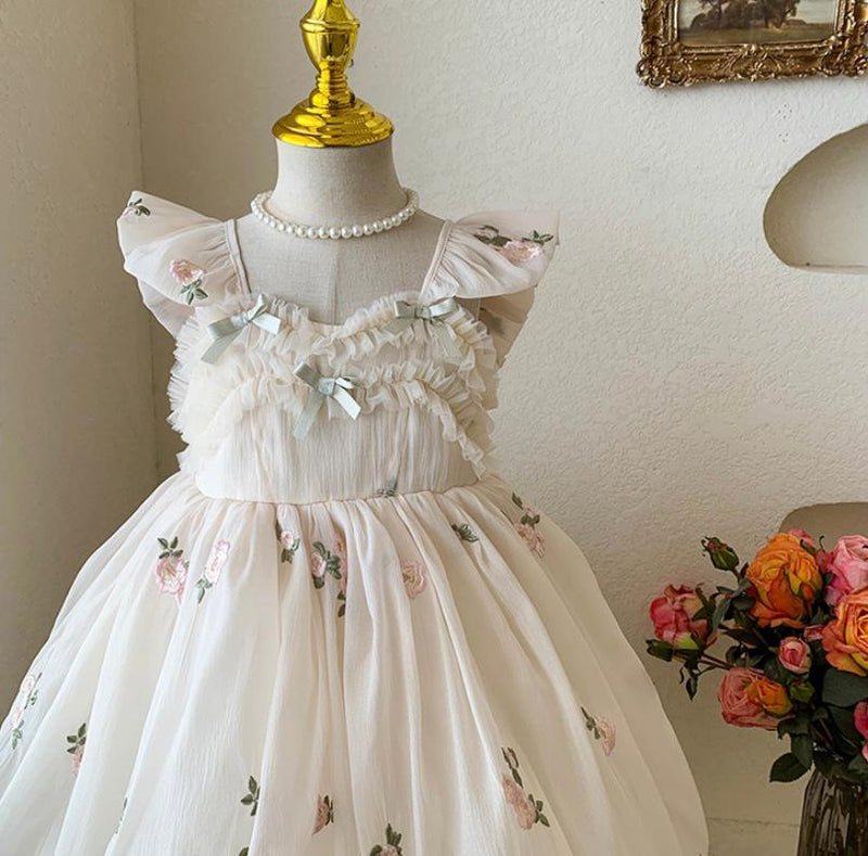 Vestido Infantil Floral e Laço Tule