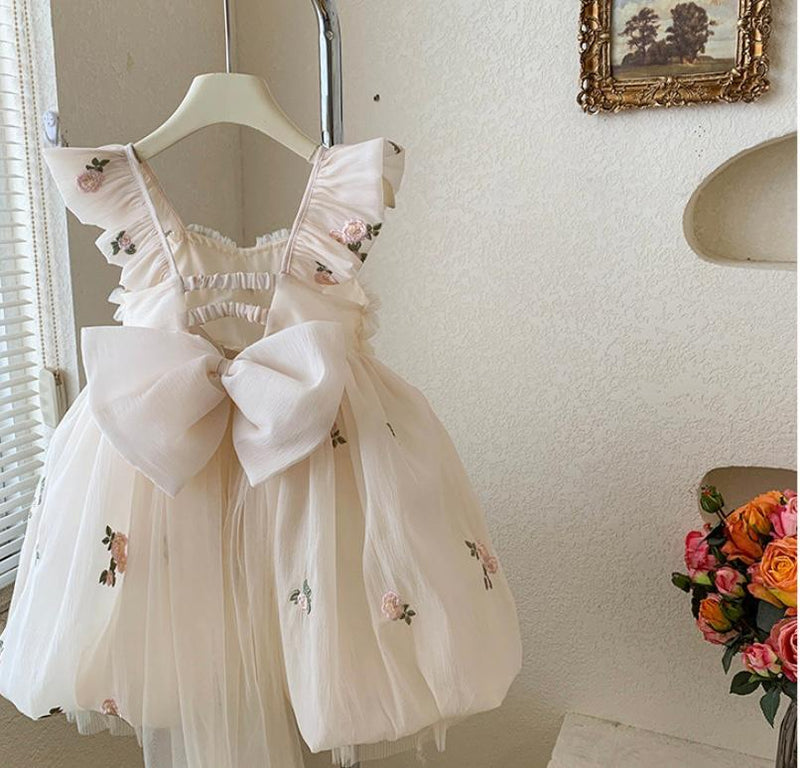 Vestido Infantil Floral e Laço Tule