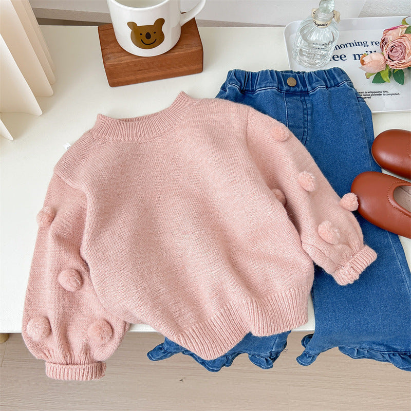 Blusa Infantil Feminina Tricô Pompom
