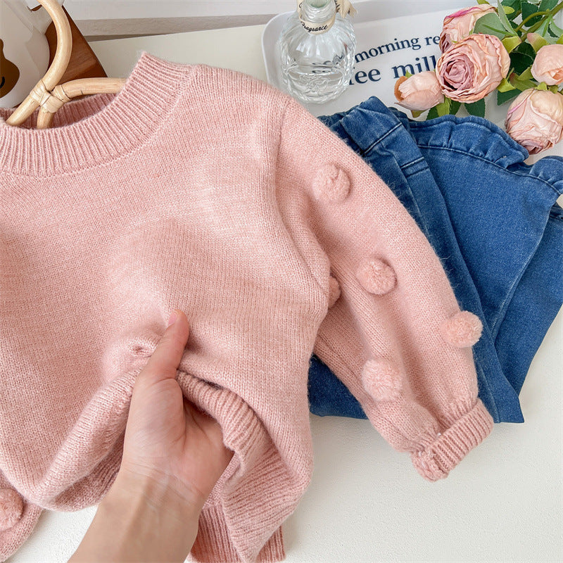 Blusa Infantil Feminina Tricô Pompom