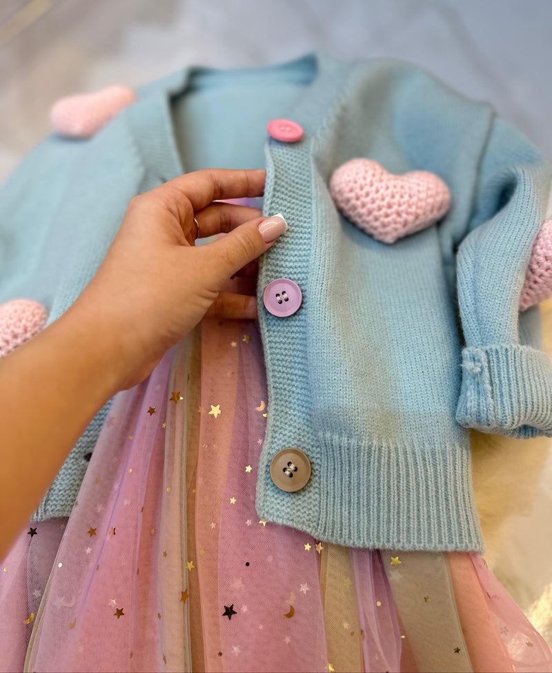 Conjunto Infantil Estrelinhas + Cardigan Coração