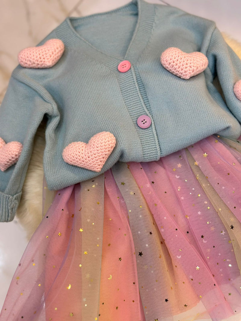 Conjunto Infantil Estrelinhas + Cardigan Coração