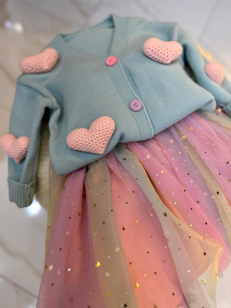 Conjunto Infantil Estrelinhas + Cardigan Coração