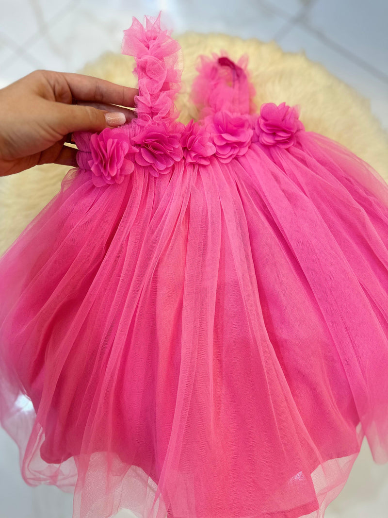 Cardigan Tricô Corações + Vestido Tule Florzinhas
