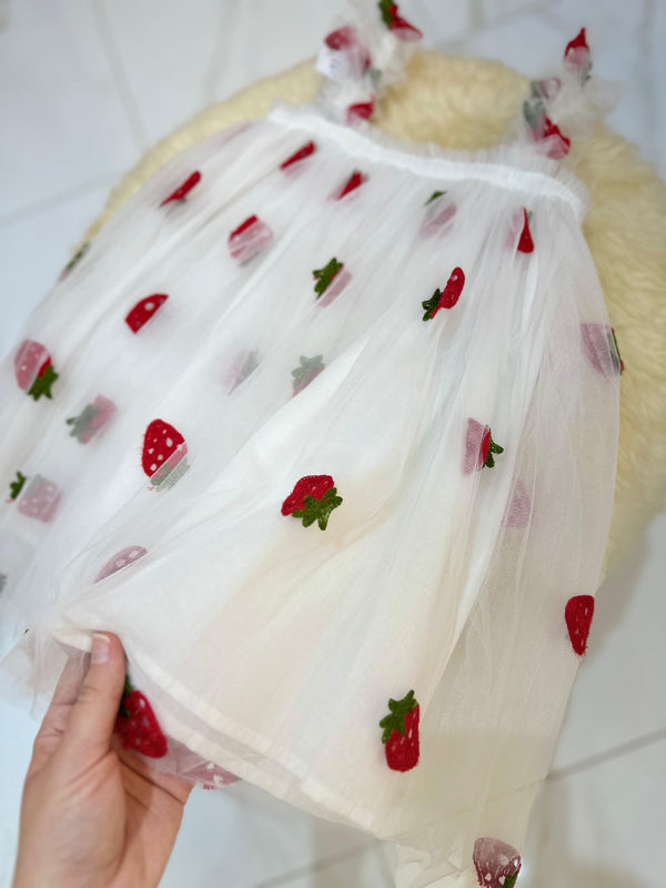 Vestido Infantil De Tule Moranguinhos