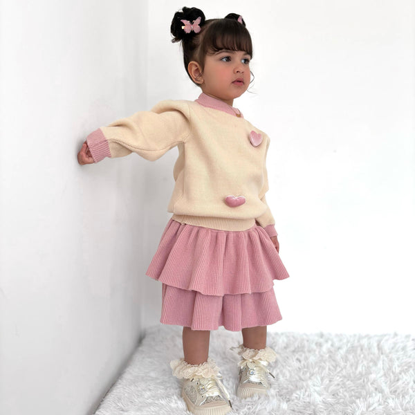 Conjunto Infantil Feminino Corações e Saia Plíssada
