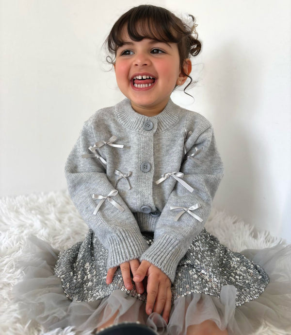 Conjunto Infantil Feminino Tricô Lacinhos e Brilhante