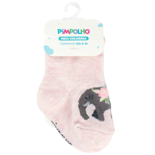 Meia Colorida Cano Alto Pimpolho Elefante Rosa 00/15