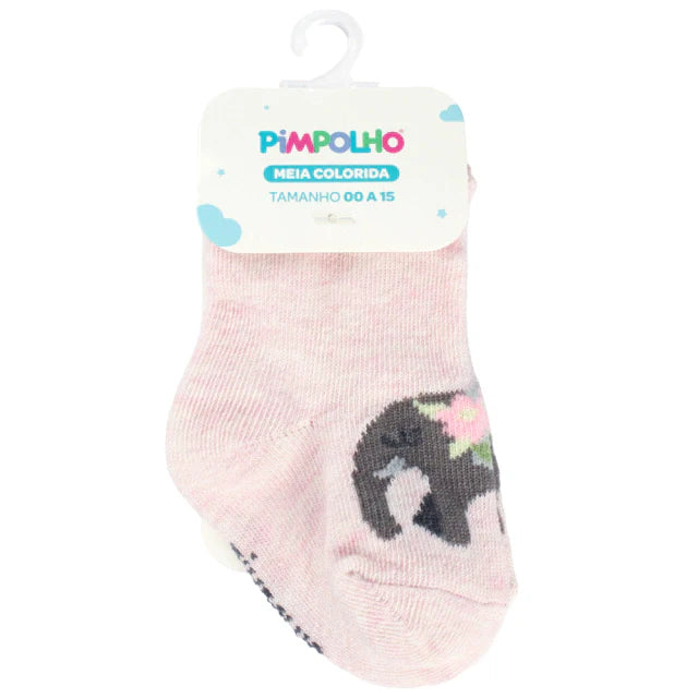 Meia Colorida Cano Alto Pimpolho Elefante Rosa 00/15