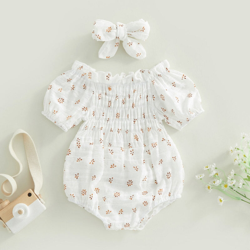 Body Infantil Feminino Bege e Branco + Faixa